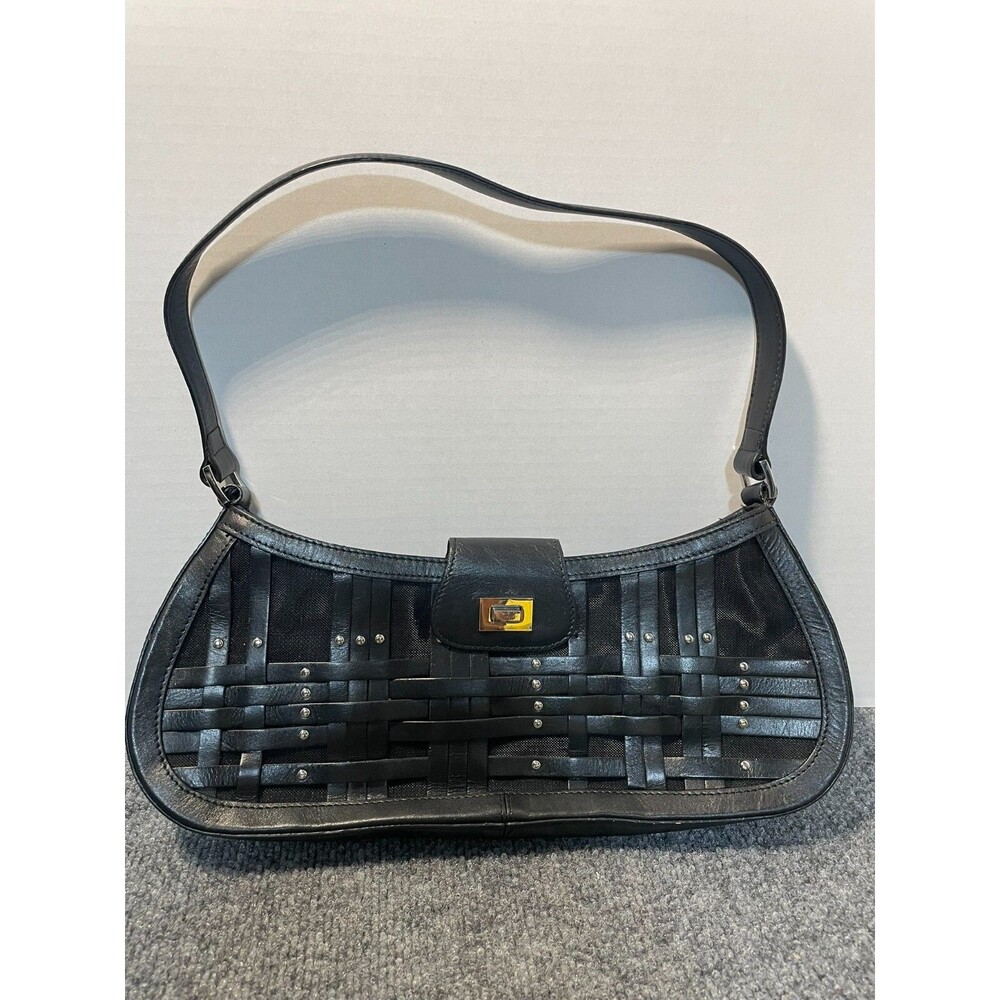 MAXX New York - Vintage Y2K Black Faux Leather Shoulder Purse with Silver Studs